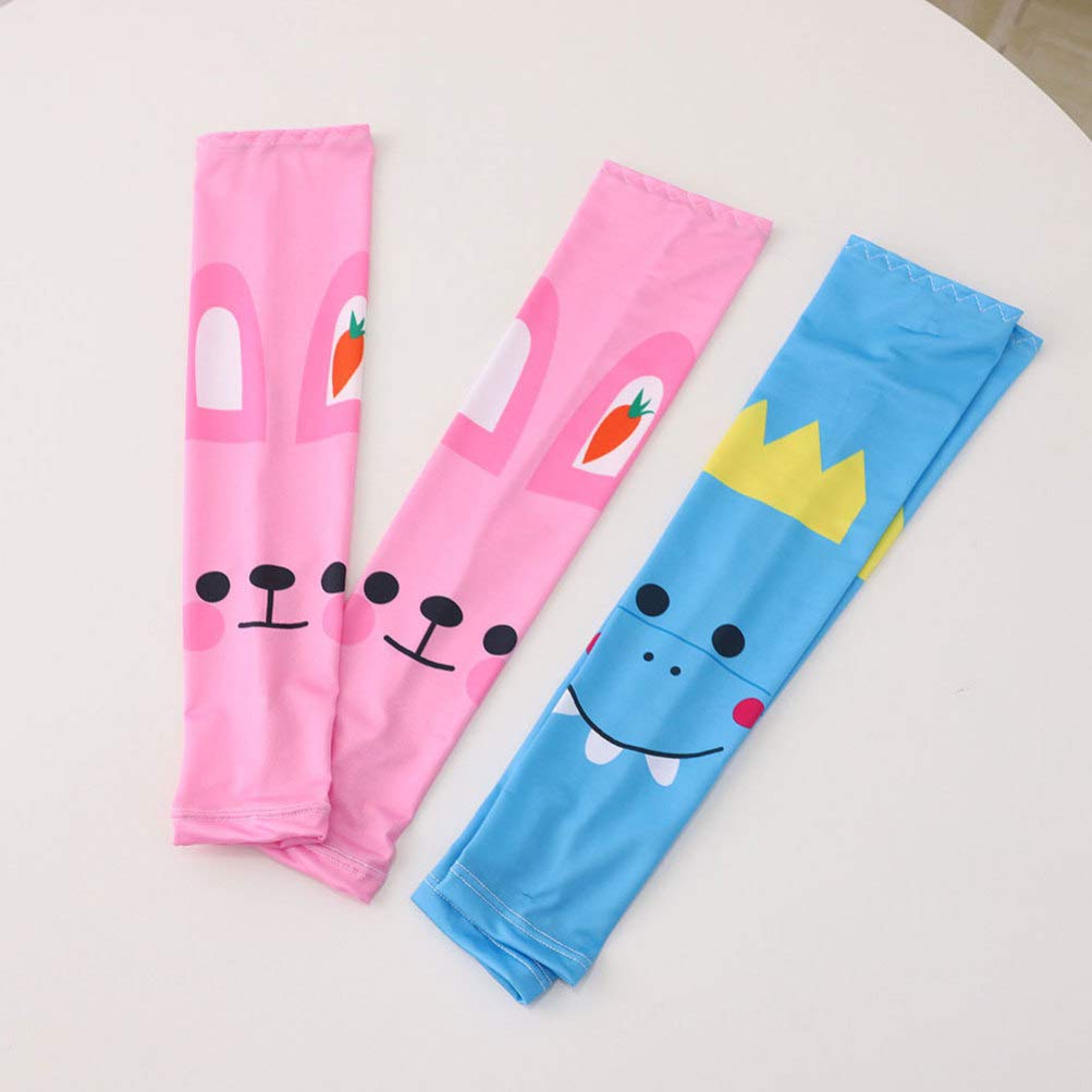 EXCEART 5 Pairs Kinder UV Schutz Arm Ärmeln Cartoon Gedruckt Kühlung Arm Strümpfe Seide Abdeckung für Outdoor Sport Wandern Laufen Radfahren Gemischt Muster