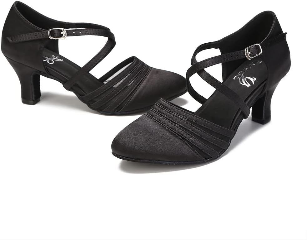 Womens Ballroom Dance Shoes for Social Beginner Salsa Latin Closed Toe Dancing shoes 2 1/2 inches Heels S12