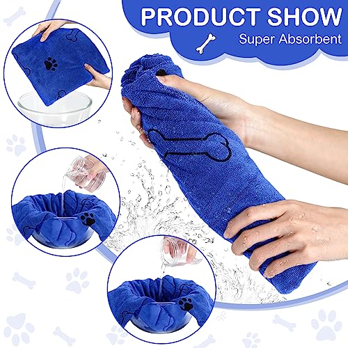 Image of 8 Pcs Dog Towel for Drying, 40 x 24 Inch, Dog Paw and Bone, Dark Blue