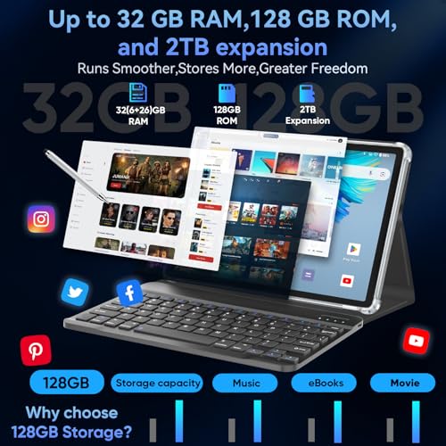 Image of HNVHNV Android 16 Tablet 11 inch Tablets with Keyboard, 34GB+128GB+2TB Expand, 2.2 GHz Octa-Core, 90Hz IPS Display, Gemini AI, 8000mAh, WiFi 6, GPS, 2-in-1 Tablet with Case, Mouse, Stylus (Blue)
