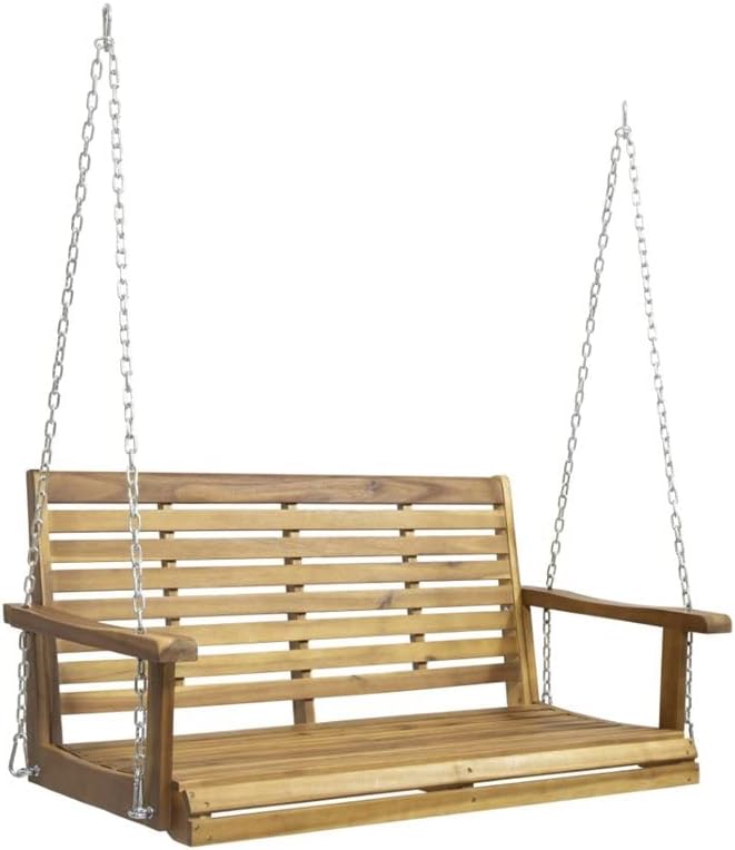 Modern/Contemporary Outdoor Acacia Wood Porch Swing in Teak