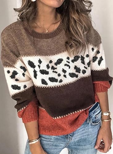 Women's Sweaters Casual Long Sleeve Crewneck Color Block - image 3