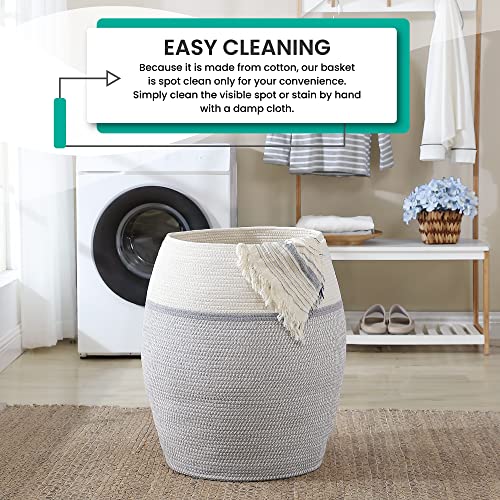 Organizix Xxxl Extra Large Woven Cotton Rope Tall 25" Height Laundry Hamper Basket With Handles, Storage Basket For Toys, Blanket, And Towels - 20 X 25, White/Gray #TOP4