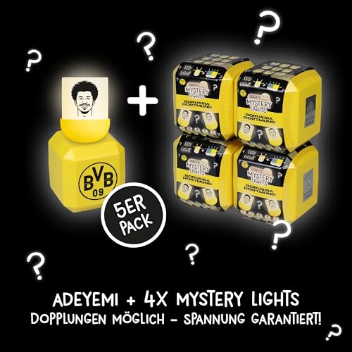 MegaLight Blind Box Mini Nachtlichter 5er Pack | BVB Fanartikel Kinder | Adeyemi + 4 aus 9 per Zufall | USB-C AKKU | wiederaufladbar | Borussia Dortmund Fanartikel | EGGY'S Mystery Lights BVB