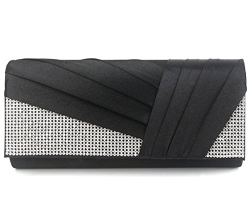 U-Story Womens Satin Pleated Evening Clutch Rhinestone Wedding Prom Purse Handbag (Black) U-Story Womens Satin Pleated Evening Clutch Rhinestone Wedding Prom Purse Handbag (Black)