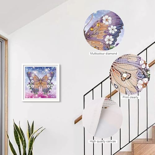 Image of AiYuanzsh 5D Butterfly Diamond Painting Kits for Adults, DIY Special Shape Diamond Art Kits for Beginners, Crystal Rhinestone Diamond Painting for Home Wall Decoration Gift, 12x12 Inch