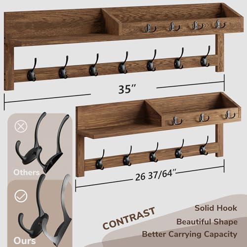 Image of AMBIRD Coat Rack Wall Mount, 35 inch Large Wall Hooks with Shelf, Entryway Shelf with 7 Dual Coat Hooks 4 Key Hooks Mail Organizer, Wooden Coat Hanger and Key Holder Wall Mount