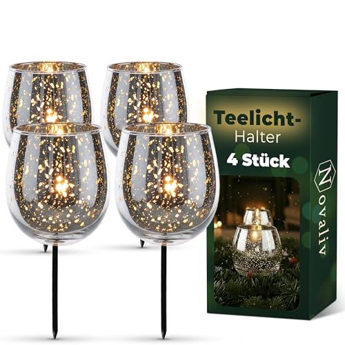 Teelichthalter Glas 4er Set für Adventskranz 6cm bauchig Silber...