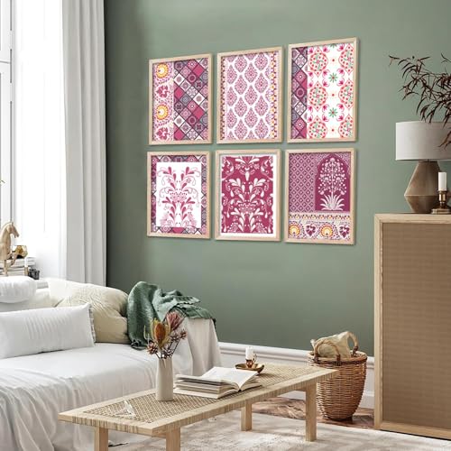 Image of kotart Madhubani Painting Traditional Indian Art Wall Painting for Bedroom Living Room Hotel Room Wall Decor Pack of 6 (19x25 inch)