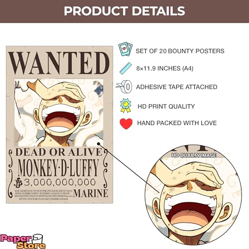 Thepaper9store One Piece Wanted posters|Set of 21 one piece Bounty posters for wall|Self Adhesive|8.3×12 Inches|Anime Posters For Room|(Post Wano Bounties) (Post-Timeskip)