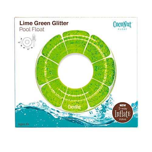 Lime Green Glitter Pool Float By Coconut Float – Giant Inflatable Raft – Durable Long Lasting 3.5 Foot Lounge Tube & Water Toy – Colorful Decoration For Tropical Parties, Events – Ages 8+ Years #TOP2