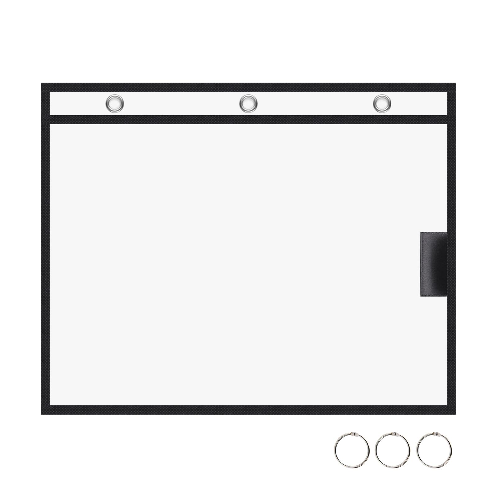 suituts 12 Pack Horizontal Job Ticket Holders with 3 Rings Fit for 8.5 x 11 Inch Work Order Plastic Sleeves for Documents Dry Erase Pockets Reusable (Black)