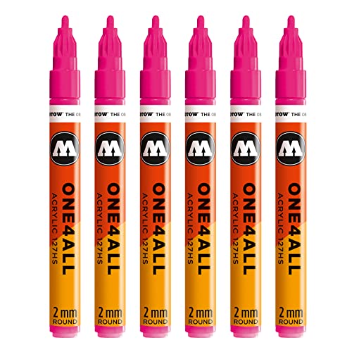 Molotow One4All 127HS Acryl Marker (2,0 mm Strichstärke, hochdeckend und permanent, UV-beständig, für fast alle Untergründe) 6 Stück Farbe 217 neonpink floureszierend