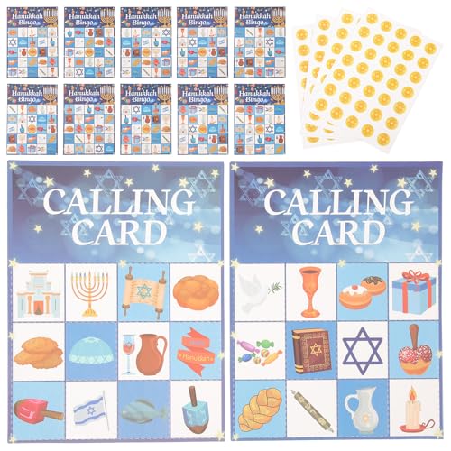 Toddmomy Juego de Tarjetas de Bingo de Papel para 24 Personas Temática Hanukkah Color Azul Cartones de Bingo Portátiles y Adornos de Fiesta para Reuniones Familiares y Celebraciones