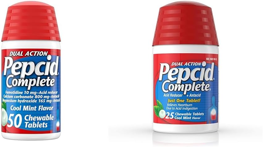 Complete Acid Reducer + Antacid Chewable Tablets, Heartburn Relief, Mint, 50 ct & 25 ct