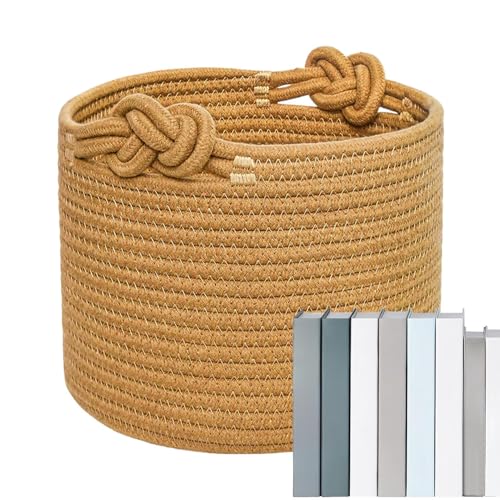 Cesta de almacenamiento de cuerda de algodón – Bandeja de almacenamiento redonda tejida, contenedor decorativo suave con asa retorcida | Organizador de escritorio para juguetes, maquillaje, papelería