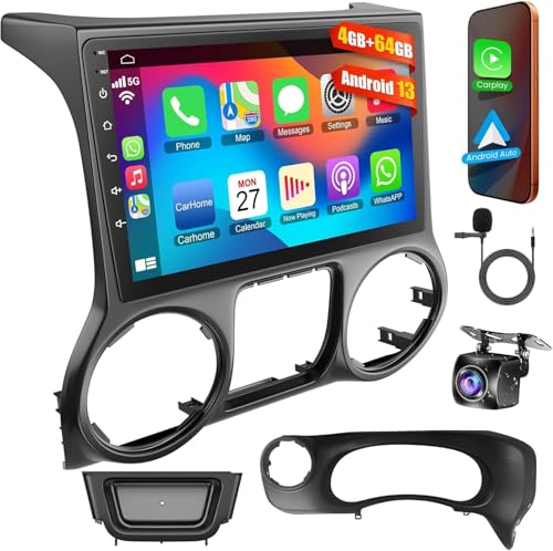(8Core + 64GB) 10.1 Inch QLED Touch Screen Car Radio for Jeep Wrangler 2015 2016 2017 with Carplay and Android Auto Android 13 Jeep Wrangler Stereo Support Bluetooth WiFi GPS FM Radio Backup Camera
