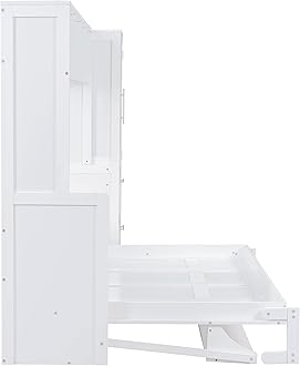 Full Size Murphy Bed Cabinet with Closet and Drawers,Hidden Folding Wall Bed Frame,Wood Platform Bed Chest,Space-Saving,Easy Assembly,for Bedroom,Guest Room,Home,Office,White