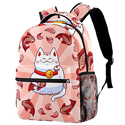 Sac à dos voyage campus chat porte-bonheur rose avec filet gourde filles garçons