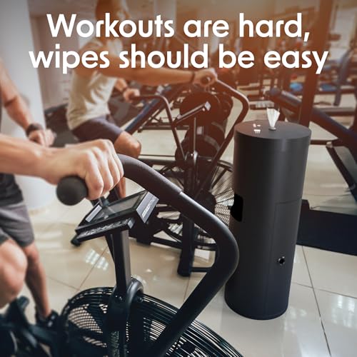 Image of Wipex Matte Black Wipe Dispenser Stand with Trash Bin - Rust Resistant Stainless Steel Wipe Dispenser for Gym Wipes, Easy Access Trash Can, Ideal for Gym Wipes for Equipment Sanitizing, (2 Units)