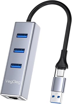 VegGieg USB and Type-C Gigabit Ethernet Adapter 3 Port USB 3.0 Multiplexer Hub