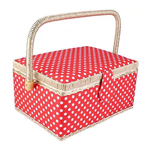 YDHR Sewing Basket Handmade Fabric Thread Needle Craft Storage Box Watermelon Red Home Travel DIY Sewing Organizer for Beginner