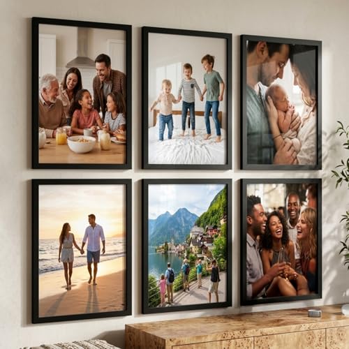 Image of HOTHOUSE Aesthetic Wooden Frame for Wall Decoration | Photo Frame for Living Room Office | Certificate Frame A4 Size | Home Decor Gift Frame Set of 6 (BLACK, Pack of 6)