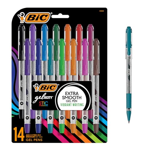 BIC Gel-ocity Smooth Stic Gel Pen, Medium Point (0.7mm), Assorted Colors, 14-Count, Vibrant and...