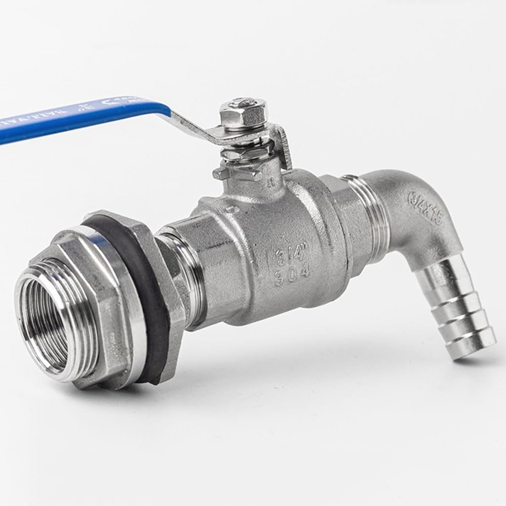 Válvula de bola 8 10 12 14 20 25 32 40 50 mm Espiga for manguera a 1/2" 3/4" 1" 2" Rosca acero inoxidable 304 for tanque agua Conector adaptador barril cerveza, 1 pieza(DN32*32mm)