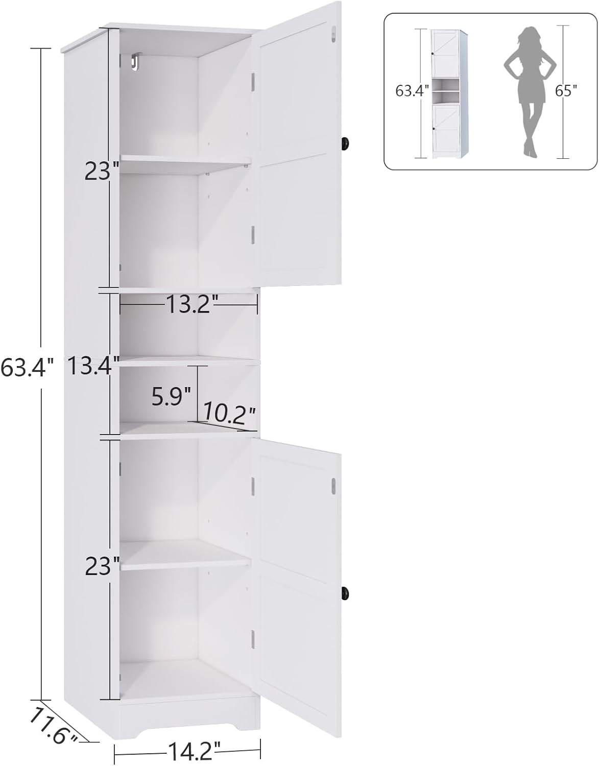 Viaozutis Tall Bathroom Cabinet with Storage and Shelves