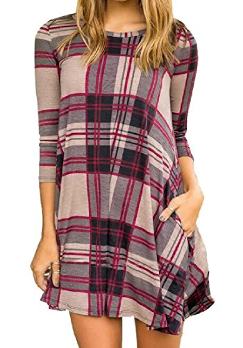 SportsX Damen-Tunika, elegant, sexy, schmal, schwingend, kariert, Beige, Größe XS, Beige, XS