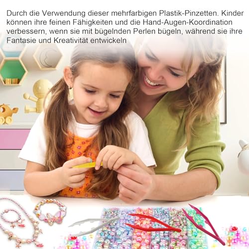 Forevat 12 Stück Bügelperlen Pinzette, Mehrfarbig Kunststoff Pinzette Set mit Gezahnter Spitze, 10 cm Multifunktional Perlenpinzette für Modellbau, DIY Basteln, Puzzle und Elektronik