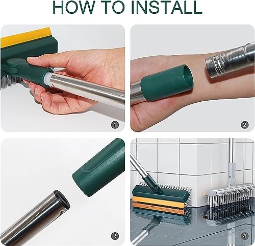 Image of 3 in 1 Bathroom Cleaning Brush with Wiper and Squeegees,Tiles Cleaning Brush with Long Handle Tile Cleaner Brush Bathroom Floor Brush Window Cleaning Brush Floor Scrub Brush Shower Squeezer