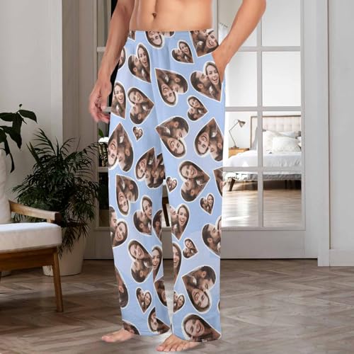 Custom Fleece Pajama Pants for Men Women Personalized Face Photo Plush Pj Pants Gifts for Couple (1-9 Pictures)2