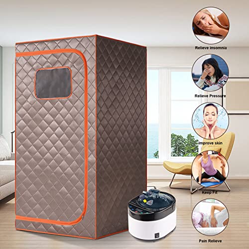 Image of Portable Steam Sauna, Full Size Personal Sauna for Home, with 4L & 1500W Steam Generator, Remote Control, Timer (Single Steam 4L Steamer Set - Dark Grey Orange Rim, 33.85 inch x 33.85 inch x 65.74 inch)