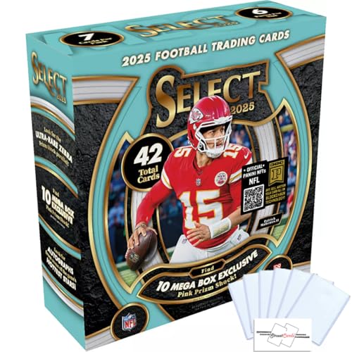 2025 Select Football Mega Box with 42 Total Trading Cards + 6 Toploaders and StreetCards Magnet! Look for Zebra Prizm Shock Parallels!