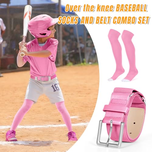 Image of XZQTIVE Baseball Socks and Belt Combo,Over the Knee Softball Socks and Belt,Knee High Football Socks for Kids Youth Adults