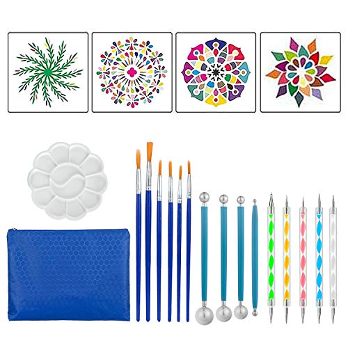 MoonGarden Kit Per Pittura Su Roccia Mandala – 12 Colori Acrilici, Strumenti A Punti, Pennelli E Grandi Ciottoli In Legno