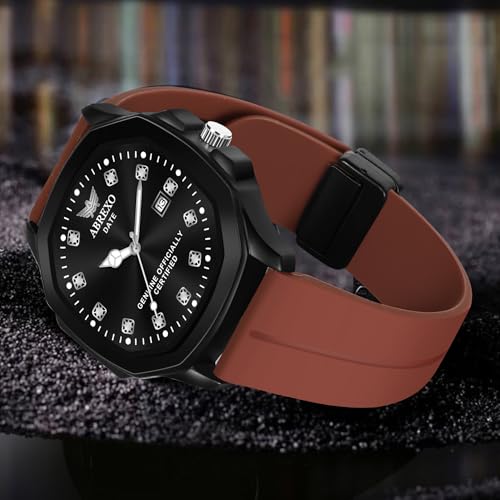 Image of Abx4900-Captain Series Date Working Square Black Dial Brown Magnetic Silicon Strap Analog Watch Quartz Mechanism