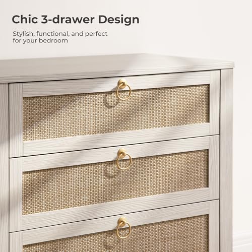 Image of SICOTAS Nightstand Set of 2 with Drawers, Rattan Nightstands, Large Modern Boho Night Stand Wide Bedside Tables for Bedroom