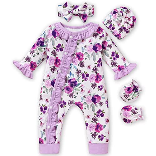 Image of Aalizzwell Baby Girls Romper Outfit Fall Winter Clothes with Accessories