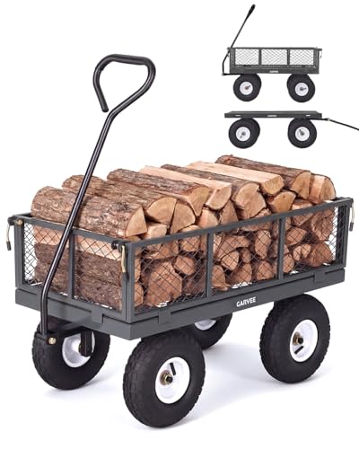 Carretilla de jardín de acero resistente 400 lbs – Carro utilitario para patio – Neumáticos neumáticos todoterreno de 10" – Laterales de malla removibles – Fácil maniobrabilidad para césped, jardinería y paisajismo – Gris, GOR410 miniatura 1