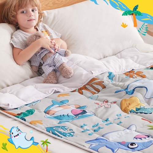 anfie Weighted Blanket Kids(50"x60" 10lbs) Weighted Blanket Cooling Blanket for Sleeping,Throw Size Breathable Blanket with Premium Glass Bead(White Shark)