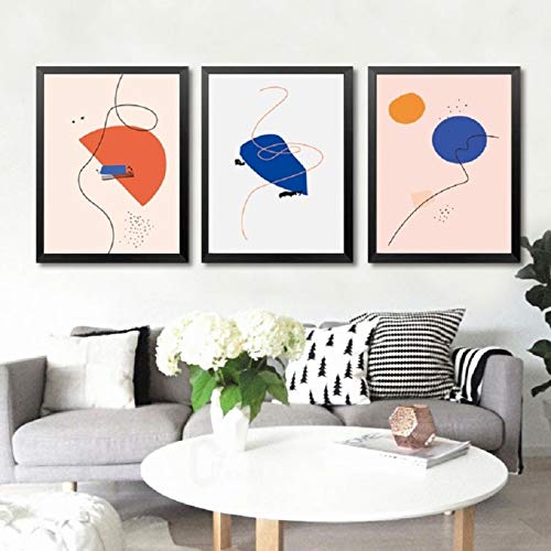 Toile géométrique bleue et rouge 60x90cm triptyque abstrait
