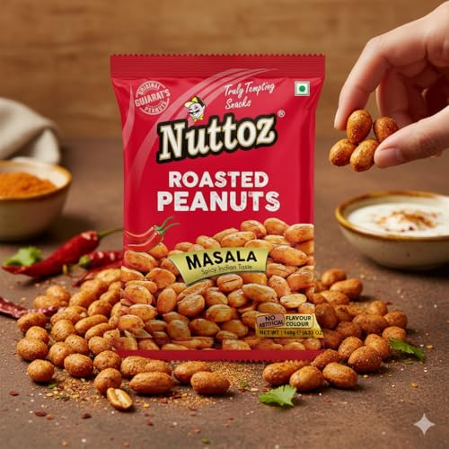 Image of Nuttoz Roasted Peanut Masala - Pack of 2 (140gm each) | Jumbo Roasted Moongfali | Non Fried Ready to Eat Healthy Snack | Crunchy Snack and Namkeen