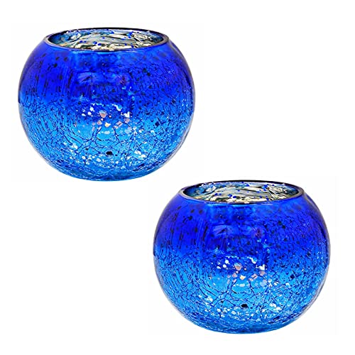MISNODE 2 Pack Votive Glass Candle Holders, Gradient Colorful Tea Light Holder Mosaic Glass Tealight Candle Bowl, Scented Candle Stand for Wedding Centerpieces Party Home Table Decor (Blue)