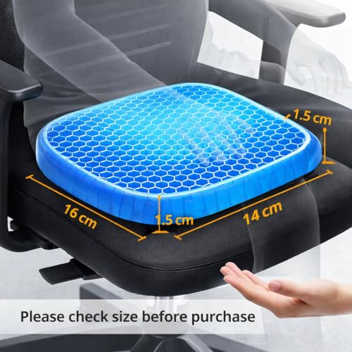 Image of Ultra-Soft Jelly Gel Seat Cushion for Office Chair & Driving - Honeycomb Silicone Cooling Pad for Tailbone & Sciatica Pain Relief - Ergonomic Support for Car & Home (Black) (Square)