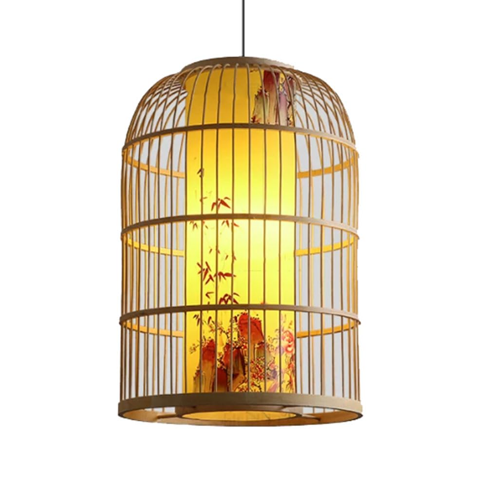 CSSYKV Bamboo Wicker Pendant Light Birdcage Shape for Dining Room Chandeliers 1-Light with Pattern Bamboo Cage Lantern E26 Socket for Entryway Hallway Kitchen Island Living Room Light Fixture