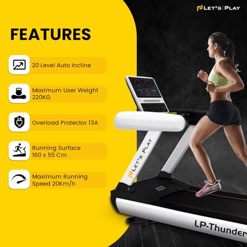 Image of Toning Let'S Playlp-Thunder 2000 Commercial Treadmill I 20Level Advanced Auto Incline I 8 Hp Peak Powerful Motor I Comprehensive Fitness Tracking I 220 Kg Max User Weight Treadmill,Black And White