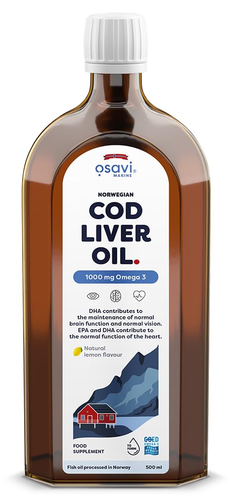 OSAVI NORWEGIAN COD LIVER OIL 1000MG OMEGA 3 EPA DHA VIT A 500ML NATURAL LEMON
